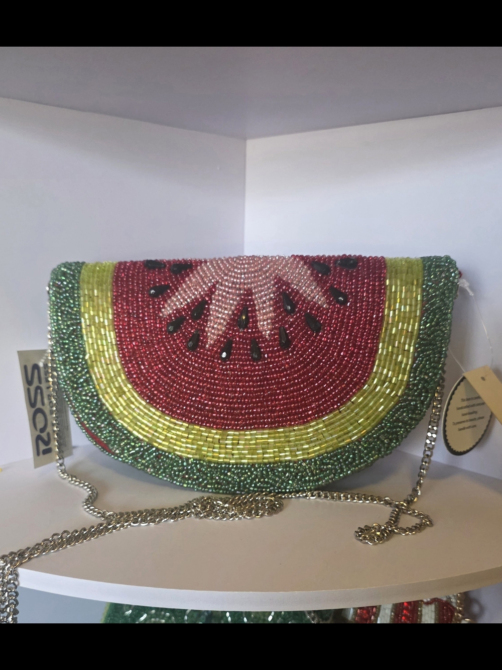 Beaded Watermelon Clutch Shoulder Bag - Red/Green